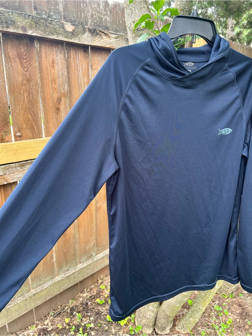 AFTCO Hooded Fishing Performance long Sleeve Shirt Top Men’s Navy Blue Hoodie S - Picture 2 of 9